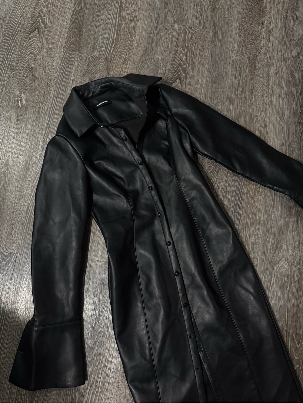 Maniere De Voir Black Faux Leather Midaxi Dress with Front Slit - Picture 6 of 9